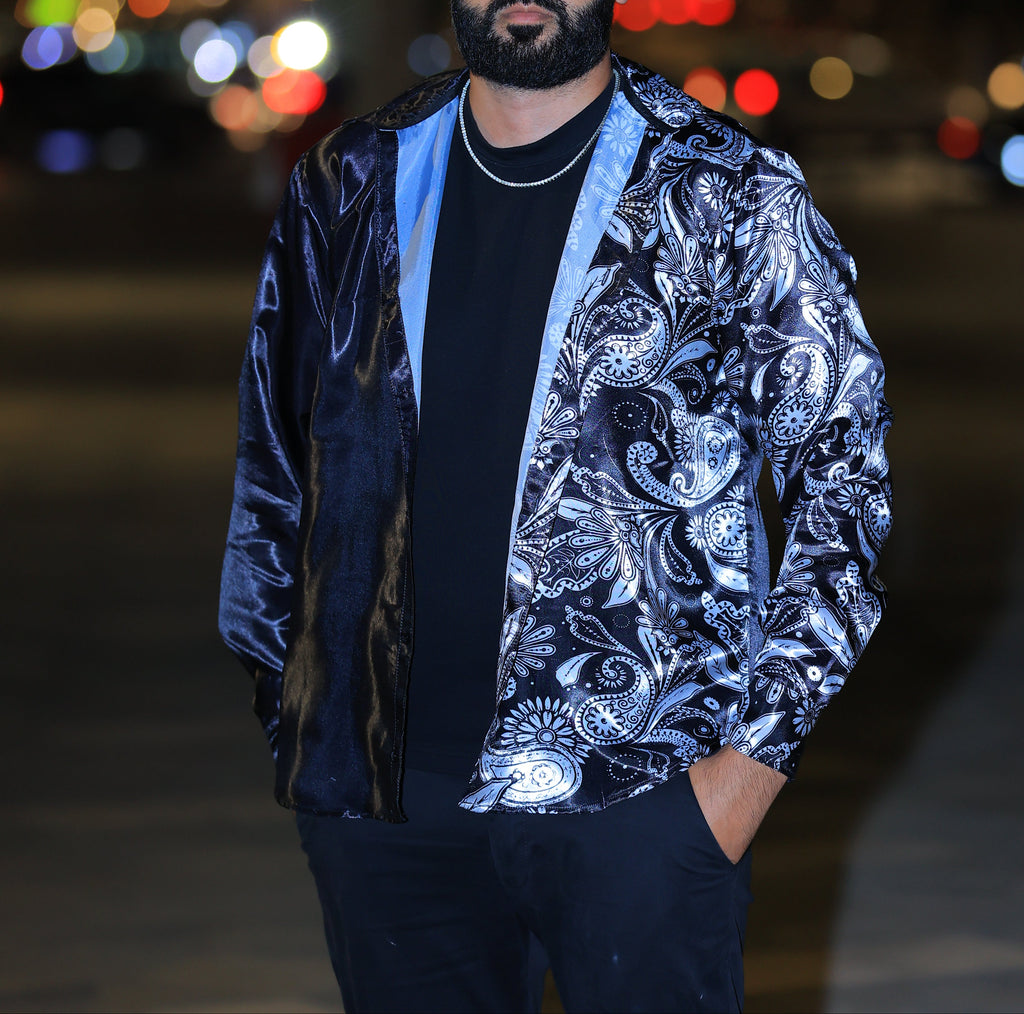 Paisley Split Shirt – Black Printed Long Sleeve Shirt