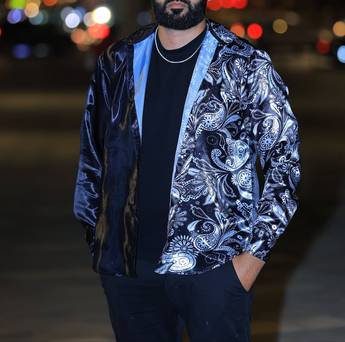 Paisley Split Shirt – Black Printed Long Sleeve Shirt