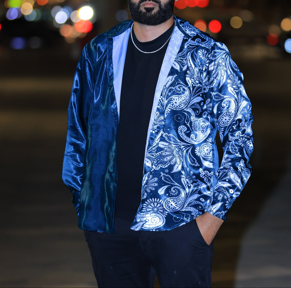 Paisley Split Shirt – Blue Printed Long Sleeve Shirt