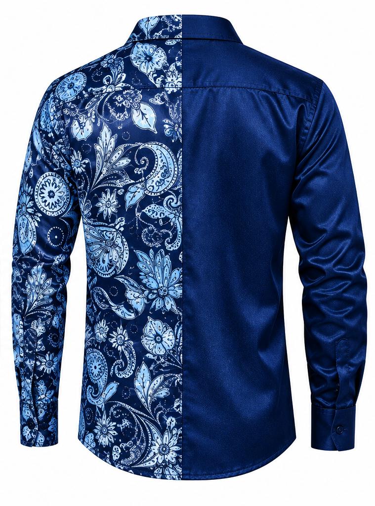 Paisley Split Shirt – Blue Printed Long Sleeve Shirt