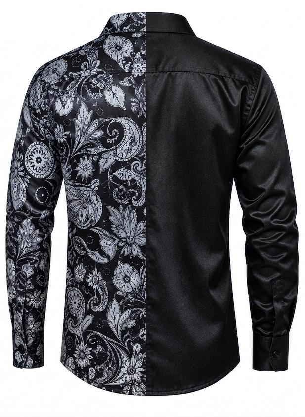 Paisley Split Shirt – Black Printed Long Sleeve Shirt