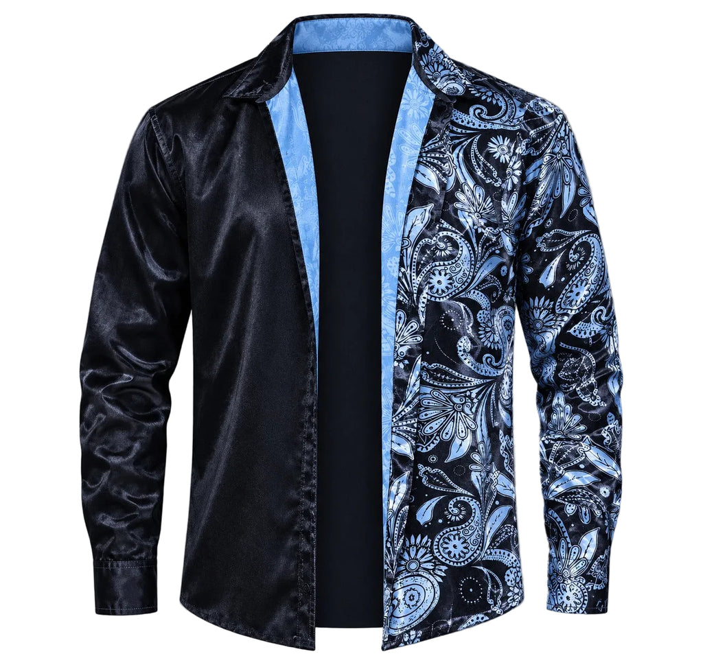 Paisley Split Shirt – Black Printed Long Sleeve Shirt