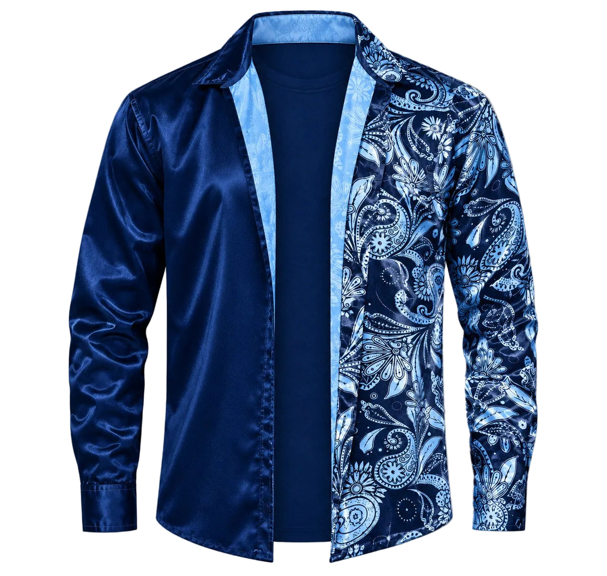Paisley Split Shirt – Blue Printed Long Sleeve Shirt
