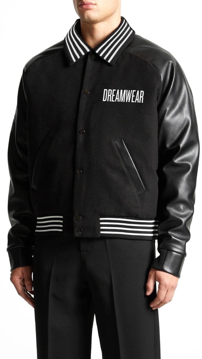 Black Leather Bomber Jacket – Classic Zip - Up Outerwear - DREAMWEAR