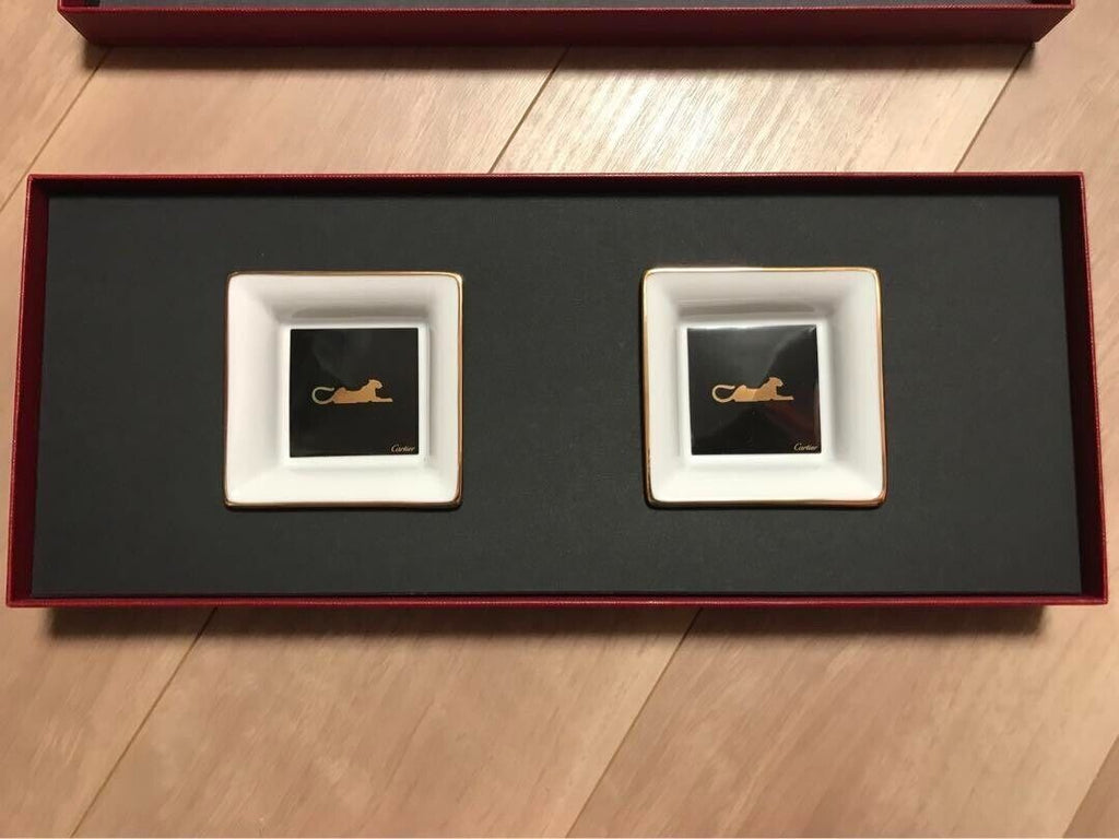 Cartier Vide Poche Panther Mini Tray Plate Leopard Animal Dish 2 set Auth New - DREAMWEAR
