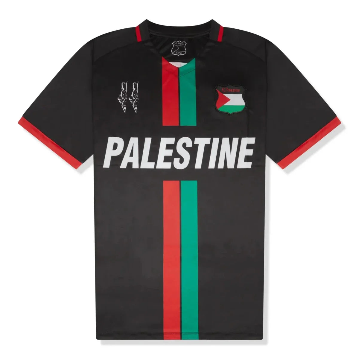 FC Palestina Palestine Red Green Stripe English Black Football T Shirt - DREAMWEAR