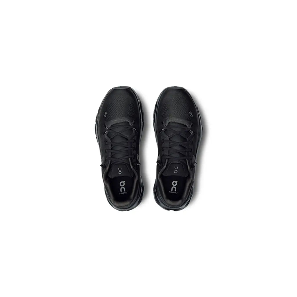 Black athletic shoes on a white background