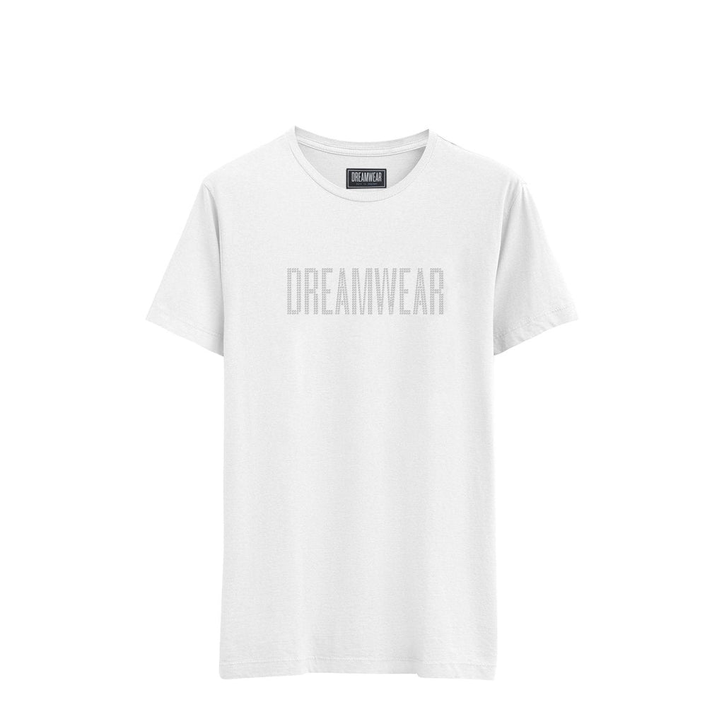 RHINESTONE EMBELLISHED WHITE T - SHIRT – UNISEX CASUAL CREW NECK - DREAMWEAR