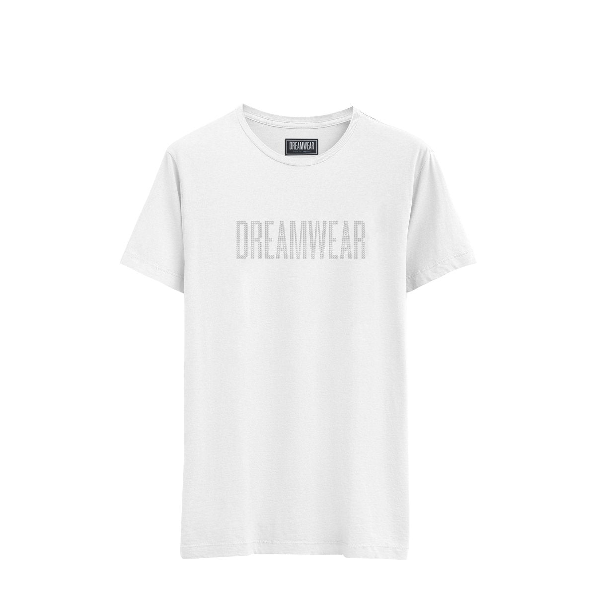 RHINESTONE EMBELLISHED WHITE T - SHIRT – UNISEX CASUAL CREW NECK - DREAMWEAR